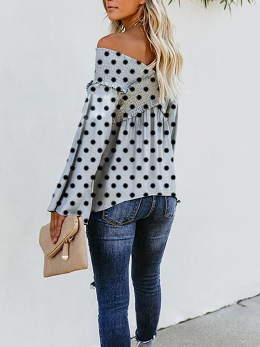 Maternity Sexy V-Neck Shoulder Polka Dot Print T-Shirt - dianjiang-