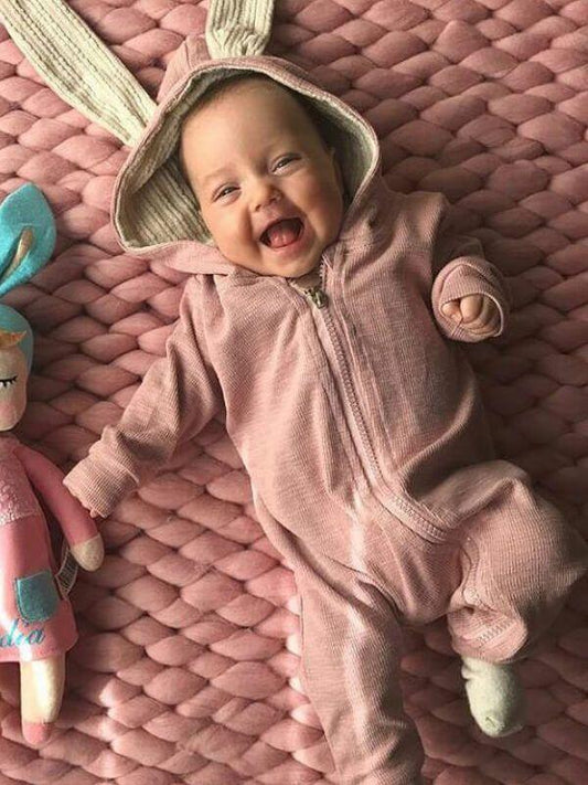 Hoodie Romper Sleepsuit Long Ears Bunny Style Jumpsuit for Babies - dianjiang-