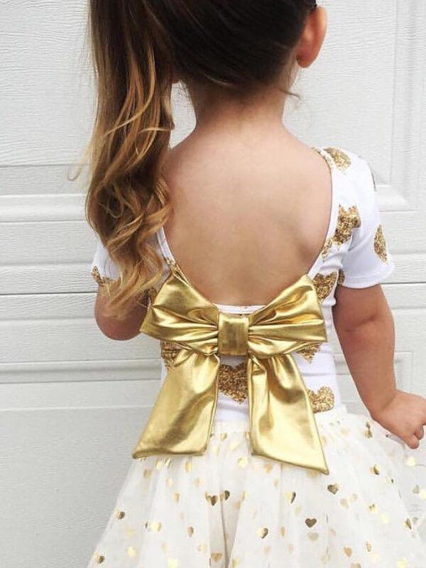 Hearts Pattern Printed Onesie Golden Bow Junpsuit for Babies - dianjiang-