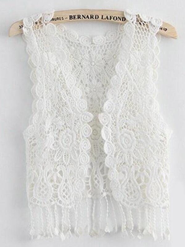 Sleeveless Pierced Fringed Cotton Free Size Top Vest - dianjiang-