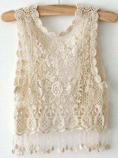 Sleeveless Pierced Fringed Cotton Free Size Top Vest - dianjiang-