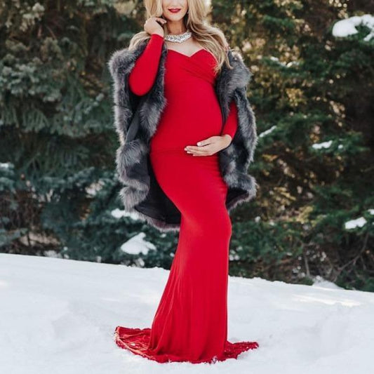 Maternity Tube Top Long Sleeve Evening Dress - dianjiang-