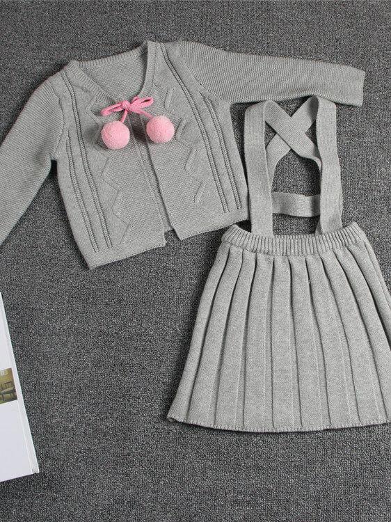 Knitted Sweater Cardigan Top Straps Skirt Set - dianjiang-