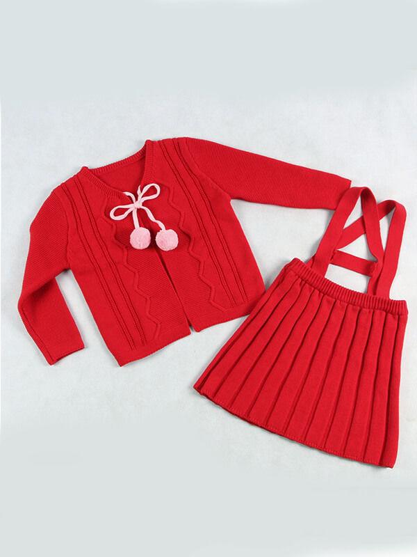 Knitted Sweater Cardigan Top Straps Skirt Set - dianjiang-