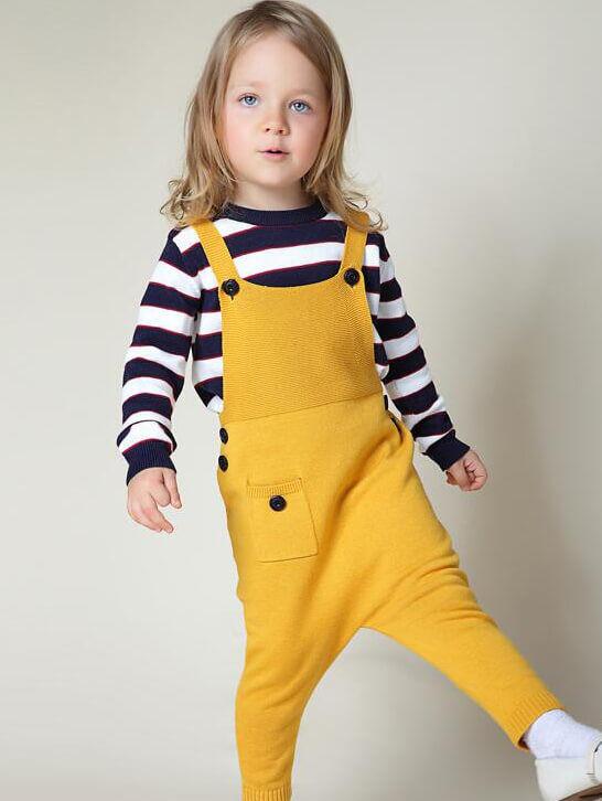 5 Colors Pockets Knitted Trousers Jumpsuit Baby Toddler Girls Boys Overalls - dianjiang-