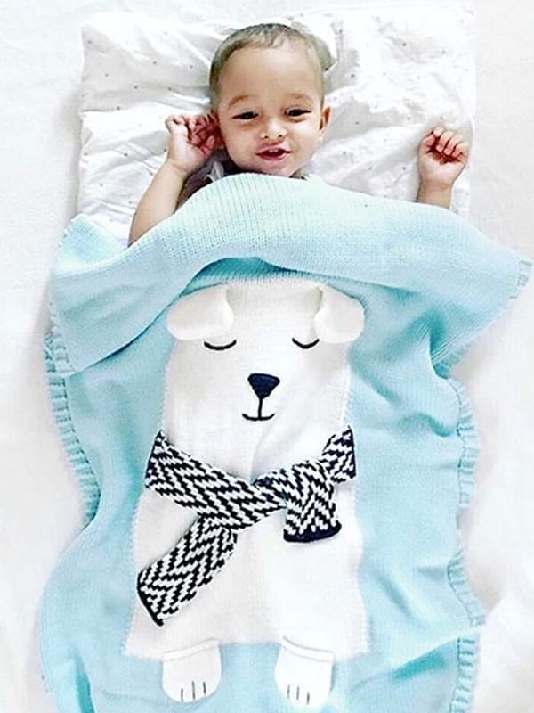 Cute White Bear Pattern Cotton Blend Knitted Blankets - dianjiang-