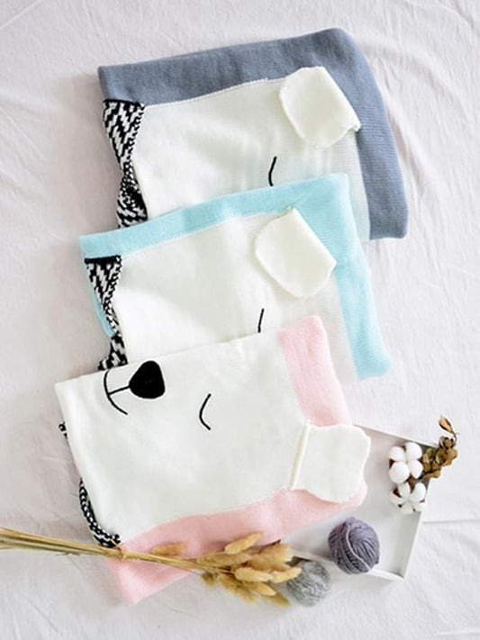 Cute White Bear Pattern Cotton Blend Knitted Blankets - dianjiang-