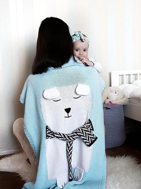 Cute White Bear Pattern Cotton Blend Knitted Blankets - dianjiang-