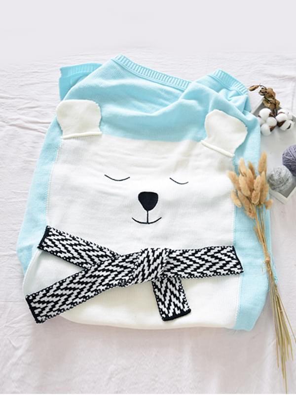 Cute White Bear Pattern Cotton Blend Knitted Blankets - dianjiang-