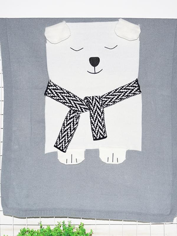 Cute White Bear Pattern Cotton Blend Knitted Blankets - dianjiang-