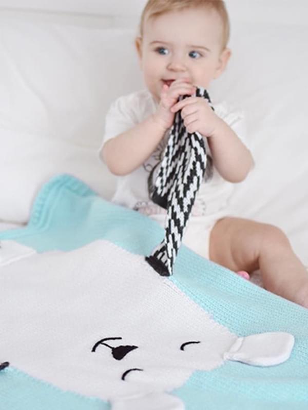 Cute White Bear Pattern Cotton Blend Knitted Blankets - dianjiang-