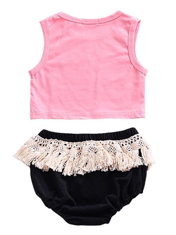 2-piece Set Printed Sleeveless Top Fringed Shorts for Baby Girls - dianjiang-