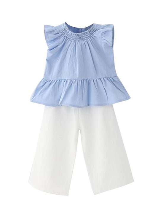 2-piece Set Shirt Shorts Sleeveless Top White Pants for Toddlers Girls - dianjiang-