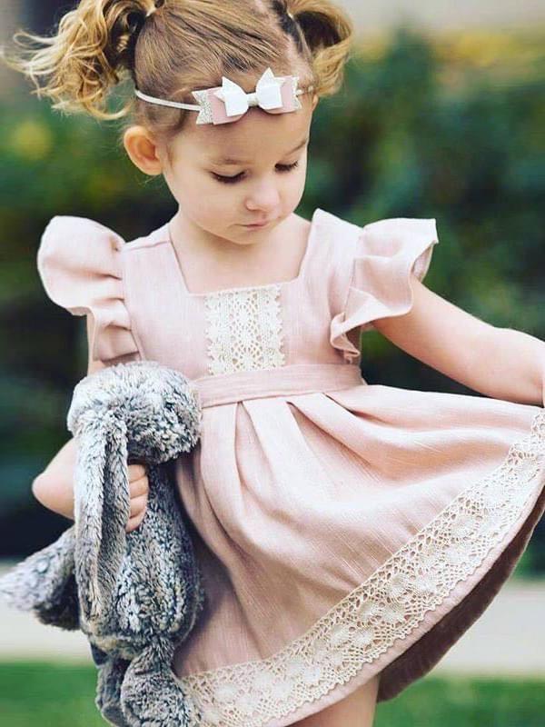 Solid Color Cute Paneled Flower Pattern Cotton Dress - dianjiang-