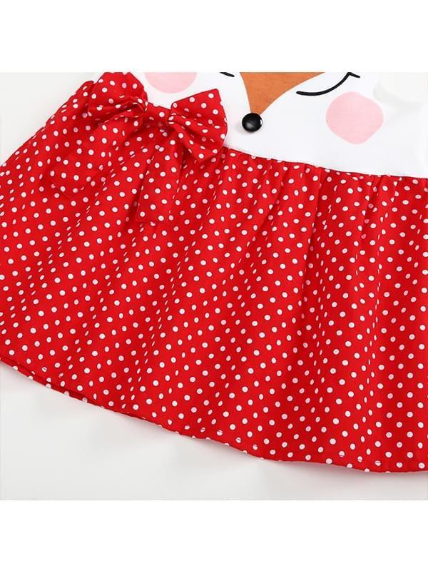 Fox Pattern Clothes Paneled Sleeveless Strapped Dress Bow Dots for for Baby Toddler Girls - dianjiang-