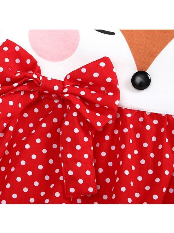 Fox Pattern Clothes Paneled Sleeveless Strapped Dress Bow Dots for for Baby Toddler Girls - dianjiang-