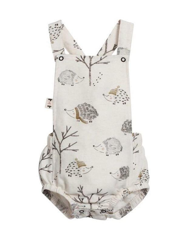 Hedgehog Print Romper Sleeveless Strapped Cotton Backless for Baby Girls Boys - dianjiang-