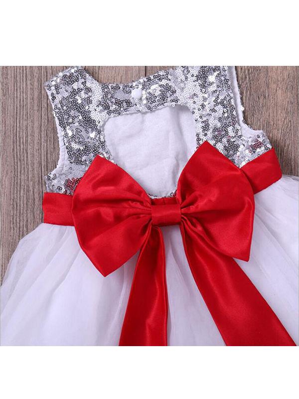 2-piece Dress Set Bowknot Sequins Cotton Princess Dress with headband - dianjiang-