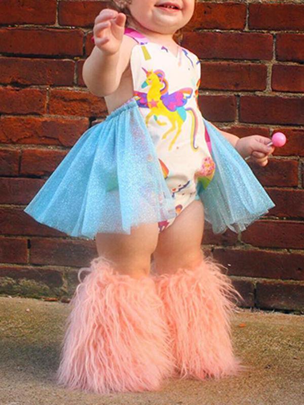 Cartoon Jumpsuits Rainbow Unicorn Bodysuit Printed Tulle Romper - dianjiang-