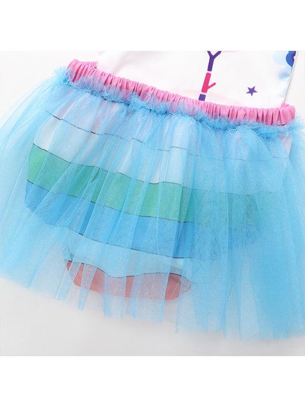 Cartoon Jumpsuits Rainbow Unicorn Bodysuit Printed Tulle Romper - dianjiang-