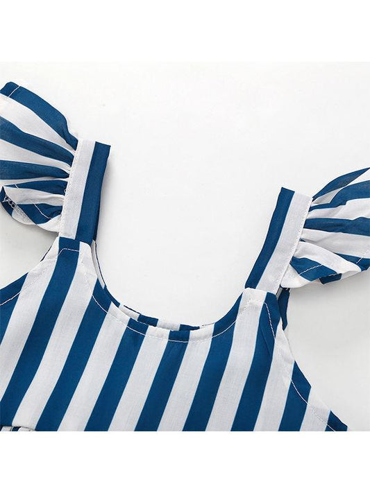 Sleeveless Cotton Striped Pleated Dress Strapped for Baby Toddler Girls - dianjiang-