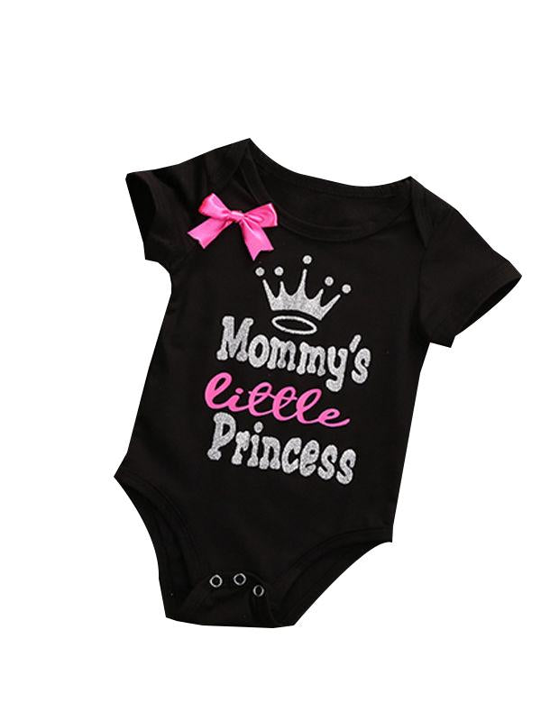 Cartoon Crown Letters Printed Bowknot Baby Girl Bodysuit - dianjiang-