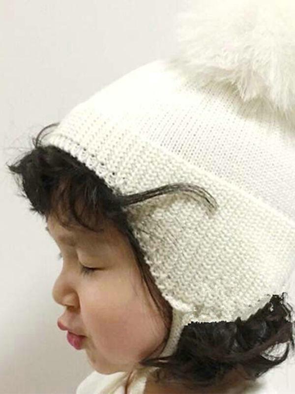 Cute Fuzzy Ball Knitting Wool Hat Babies Toddlers Accessory - dianjiang-