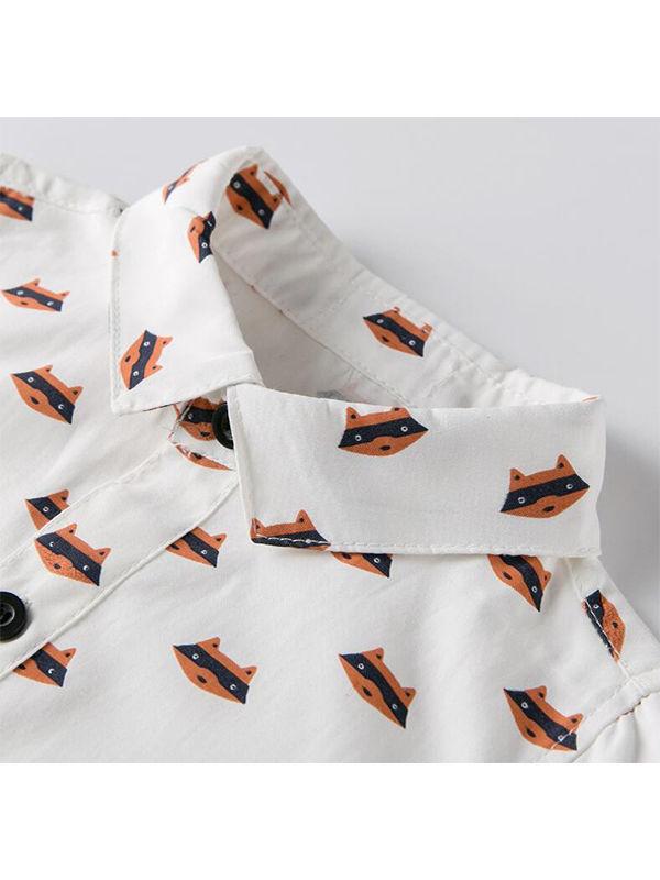 Fox Print Romper Vest Pants Set Baby Boys Long-sleeve Top Trousers - dianjiang-