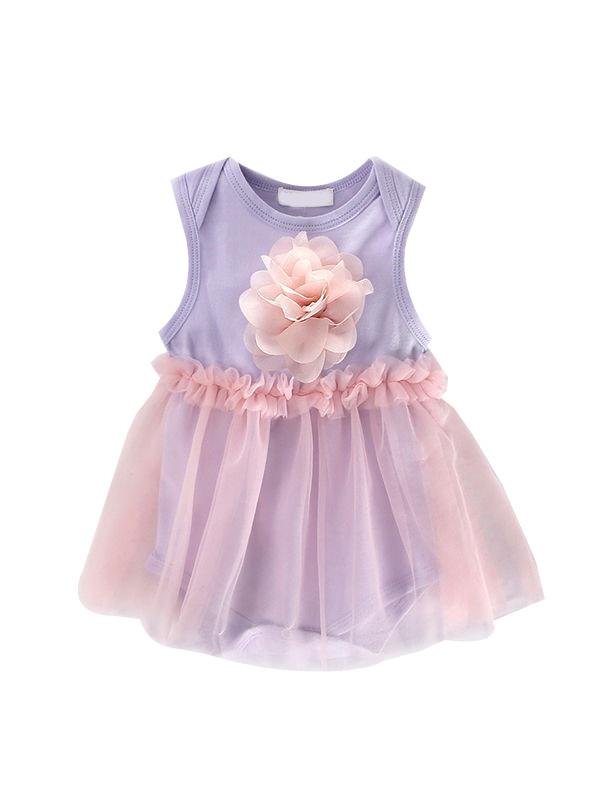 Purple Infant Baby Girls Cute Paneled Floral Tutu Party Dress Tulle Sleeveless - dianjiang-