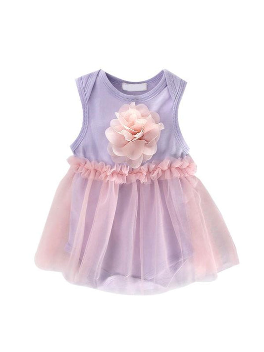 Purple Infant Baby Girls Cute Paneled Floral Tutu Party Dress Tulle Sleeveless - dianjiang-