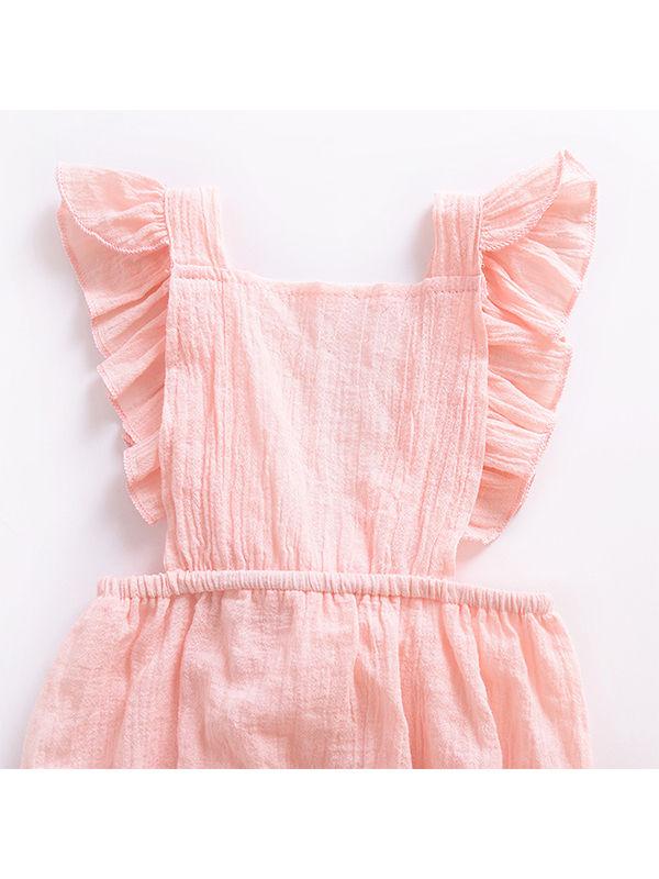 Solid Color Romper Backless Strapped Sleeveless Bodysuit for Baby Girls - dianjiang-