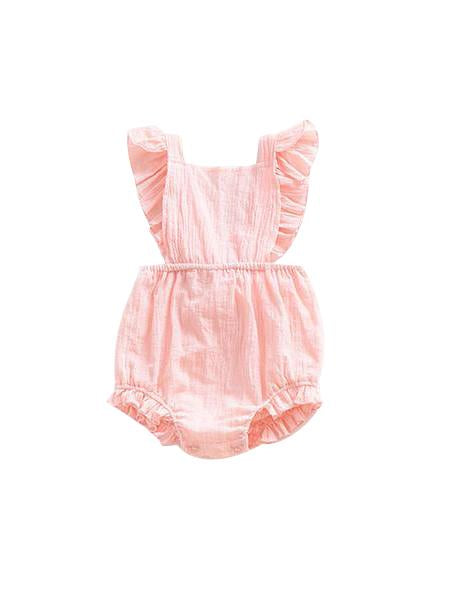 Solid Color Romper Backless Strapped Sleeveless Bodysuit for Baby Girls - dianjiang-