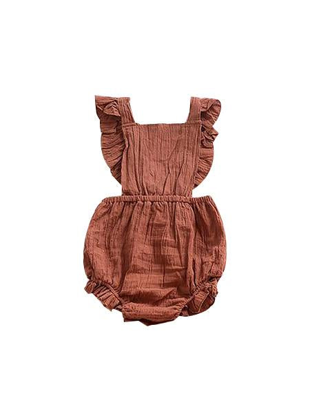 Solid Color Romper Backless Strapped Sleeveless Bodysuit for Baby Girls - dianjiang-