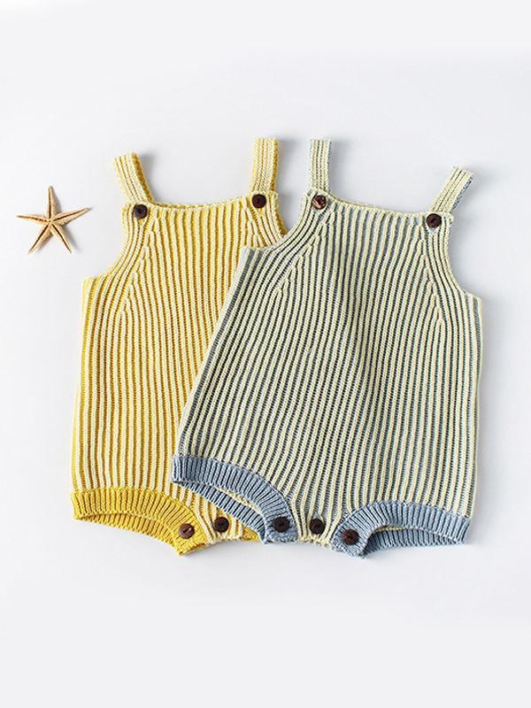 Striped Knitted Cotton Romper Sleeveless Girls Bodysuit - dianjiang-