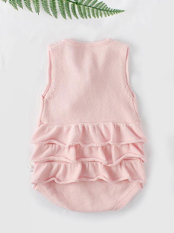 Flounced Knitted Cotton Romper Sleeveless Solid Color Baby Girls Bodysuit - dianjiang-