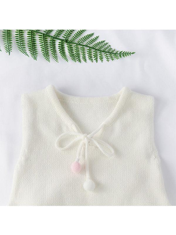 Flounced Knitted Cotton Romper Sleeveless Solid Color Baby Girls Bodysuit - dianjiang-