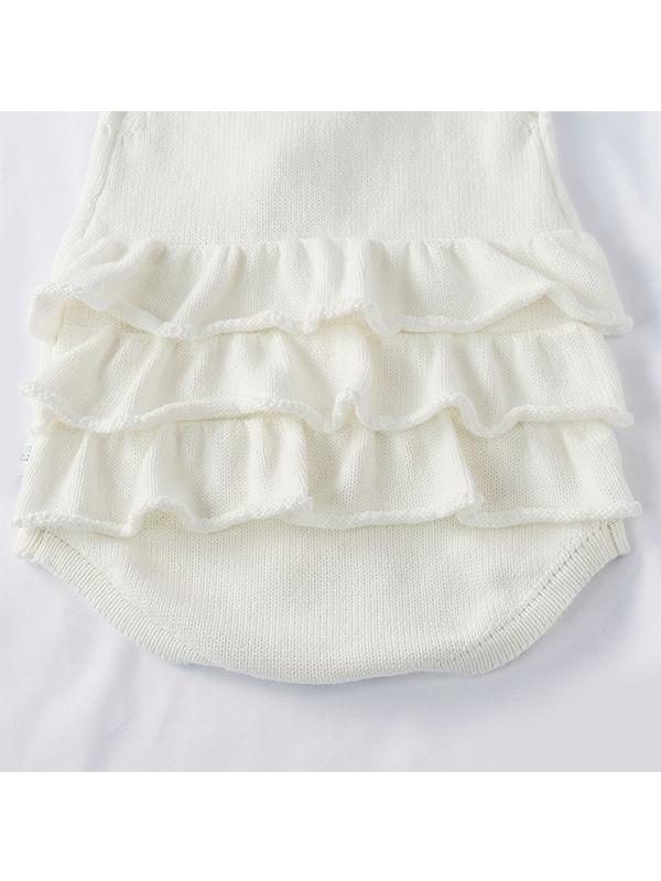 Flounced Knitted Cotton Romper Sleeveless Solid Color Baby Girls Bodysuit - dianjiang-