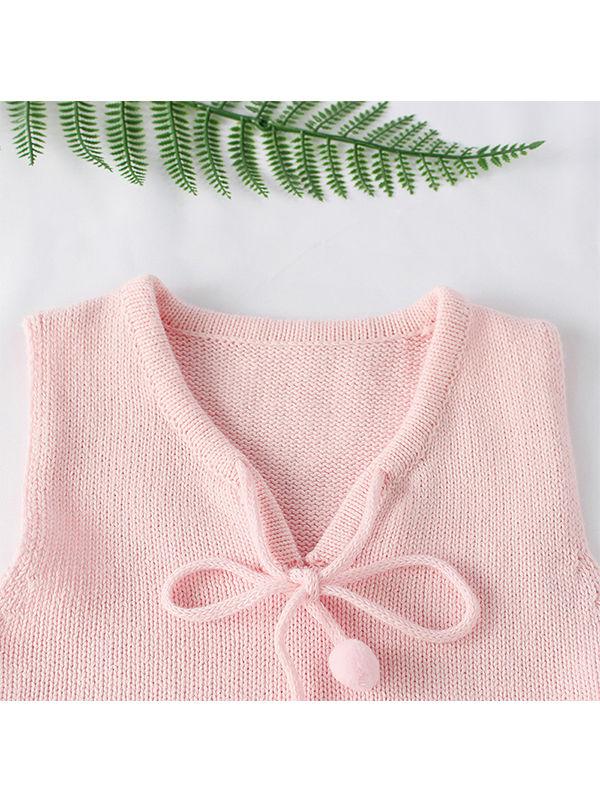 Flounced Knitted Cotton Romper Sleeveless Solid Color Baby Girls Bodysuit - dianjiang-