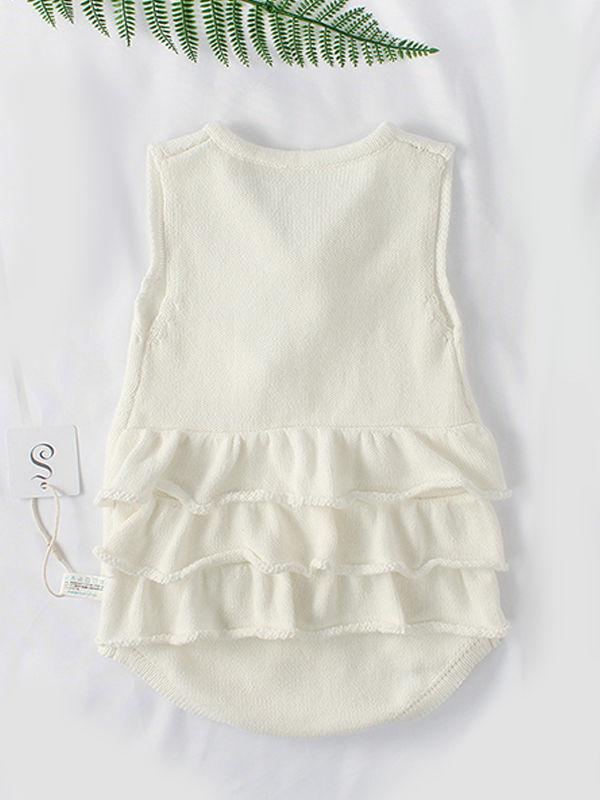 Flounced Knitted Cotton Romper Sleeveless Solid Color Baby Girls Bodysuit - dianjiang-