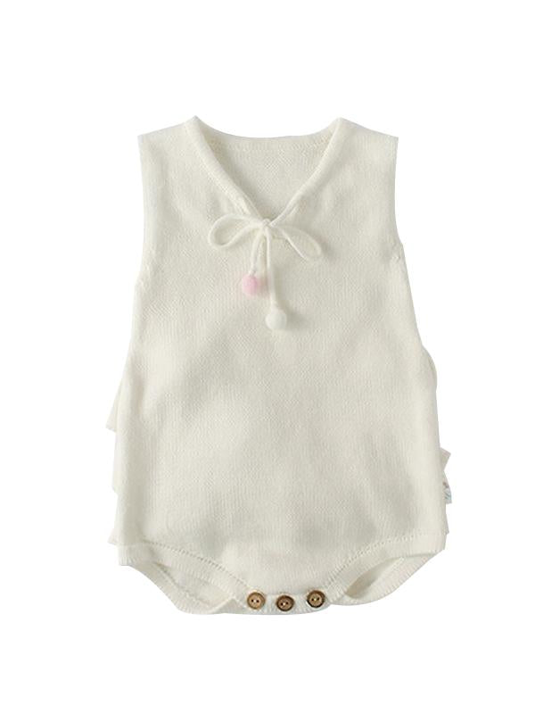 Flounced Knitted Cotton Romper Sleeveless Solid Color Baby Girls Bodysuit - dianjiang-