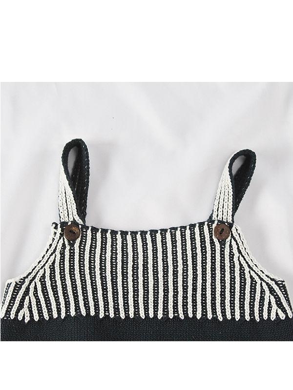 Strapped Bodysuit Color Block Stripes Knitted Romper - dianjiang-