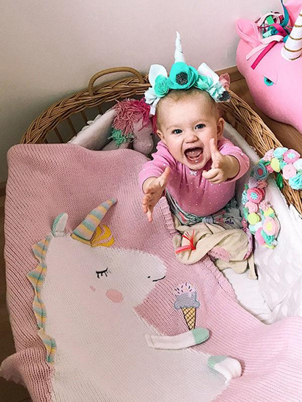 Cute 3D Unicorn Pattern Knitted Accessory Baby Blanket Northern European Scheme - dianjiang-