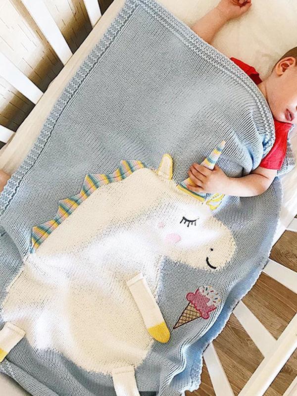 Cute 3D Unicorn Pattern Knitted Accessory Baby Blanket Northern European Scheme - dianjiang-