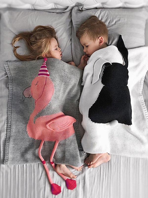 3D Flamingo Pattern Baby Toddler Knitted Blanket Northern Scheme - dianjiang-