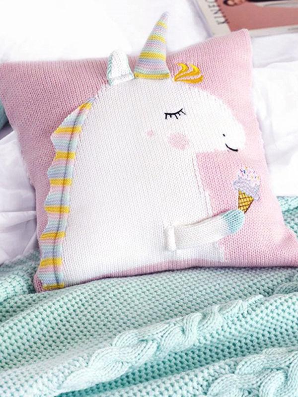 Adorable Back Cushion 3D Unicorn Pattern Knitted Baby Pillow - dianjiang-