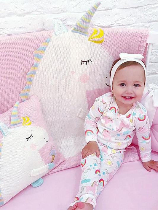 Adorable Back Cushion 3D Unicorn Pattern Knitted Baby Pillow - dianjiang-