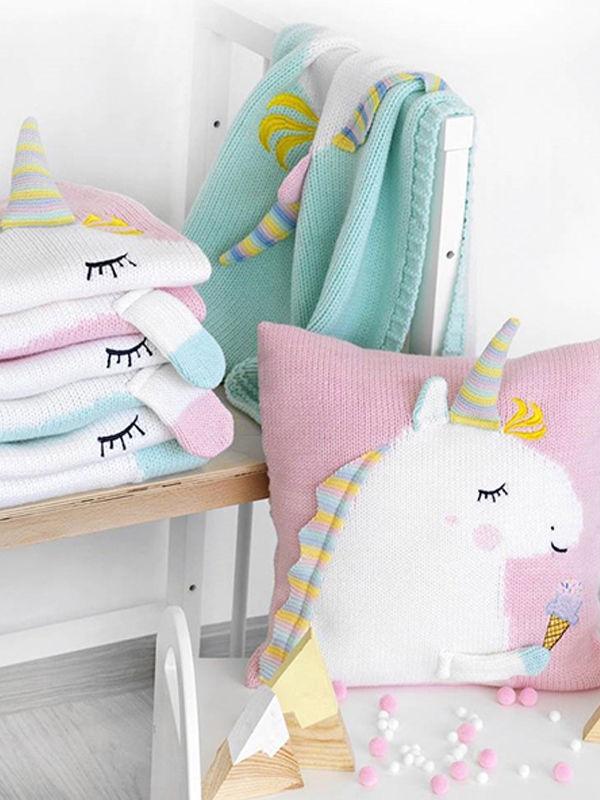 Adorable Back Cushion 3D Unicorn Pattern Knitted Baby Pillow - dianjiang-