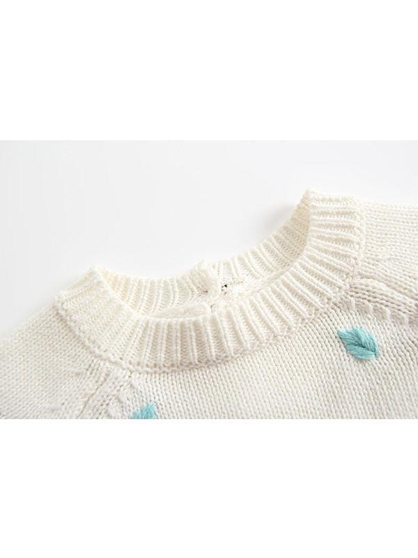 Embroidery Knitted Cotton Romper Cap Set Long-sleeve Bodysuit for Baby Girls - dianjiang-