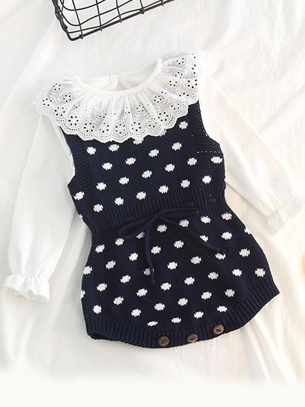 Dots Knitted Sleeveless Bodysuit Cotton Romper - dianjiang-