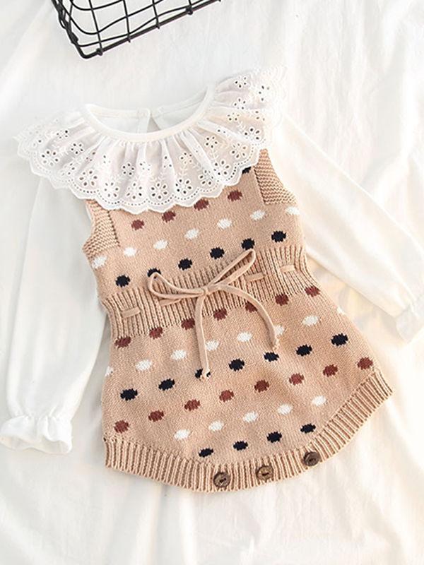 Dots Knitted Sleeveless Bodysuit Cotton Romper - dianjiang-